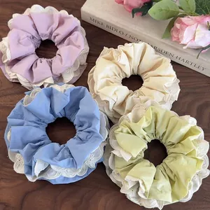 Scrunchies in Tessuto con Bordo in Pizzo Eleganti da Donna Doppio Strato Grande Elastico per Capelli Alta Elasticità Stile Lolita