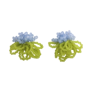 Frosted crystal beaded earrings with blue faceted stones and light green matte beads