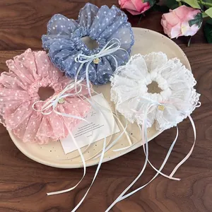 Elastico per Capelli in Pizzo Mesh a Pois Stile Principessa Con Fiocco a Nastro Lungo e Ciondolo a Cuore Oro Gioielli per Capelli Donna