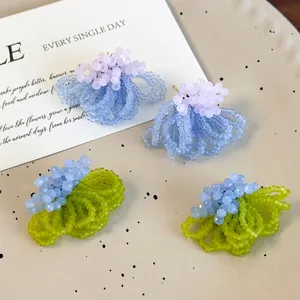 Handmade Frosted Artificial Crystal Beaded Flower Stud Earrings Sweet Colorful Copper Post Earrings Women Daily Jewelry Gift