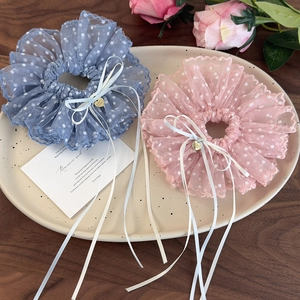 Set di elastici in tulle a pois con nastri e ciondoli a cuore blu e rosa