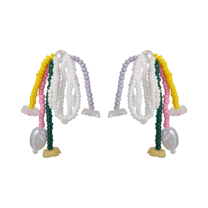 Boucles d'oreilles nœud faites main avec perles multicolores et détails nacrés