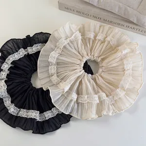 French Vintage Pleated Lace Scrunchies Large Fabric Hair Ties Elegant Oversized Elastic Hair Bands For Women Daily Accessories