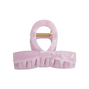 Pink acetate hair claw clip with bow design and elegant marble texture finish