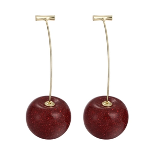 Sparkling cherry drop earrings with glittery red spheres and golden metal stems