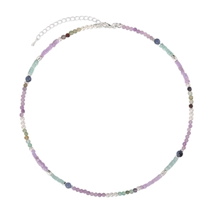 Collier de perles colorées avec cristaux et perles, doté d'un fermoir mousqueton argenté