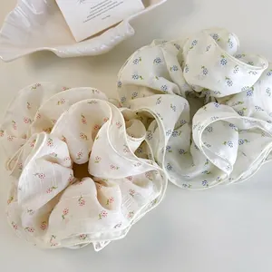 Korean Style Large Floral Fabric Scrunchies Elegant Pleated Hair Tie Sweet Forest Series Elastic Hair Rope For Women