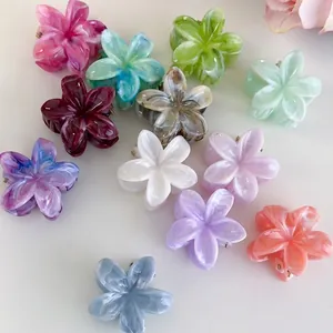 Set of 11 colorful frangipani hair claw clips with marble texture for women