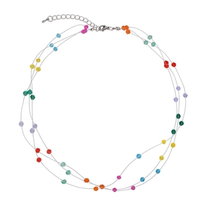 Collana a tre strati di perline colorate arcobaleno con chiusura regolabile argento