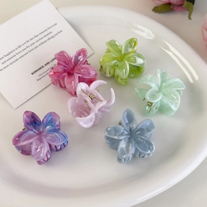 Set of 6 colorful marble texture frangipani hair claw clips for elegant women's styling