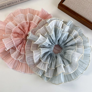 Pink and blue wavy layered ballet style hair scrunchies with elegant pleats and ruffles