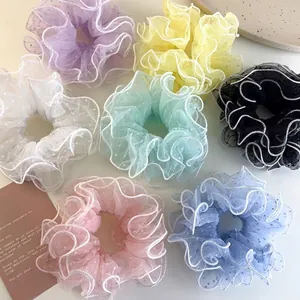 Polka Dot Mesh Scrunchies Ruffle Scalloped Edge Hair Ties Sweet Fresh Style Organza Ponytail Holders For Women Hair Accessories