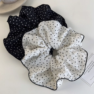 Set di elastici per capelli in chiffon con motivo a stelle in bianco e nero da donna
