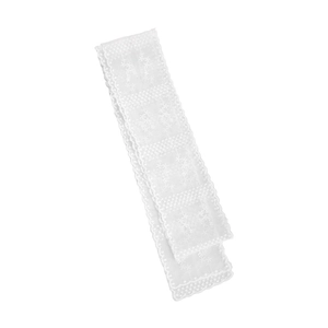 Elegant white lace skinny scarf for women featuring floral embroidery and wave edges