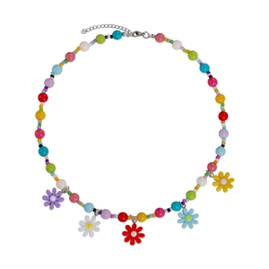 Colorful beaded necklace for women featuring five vibrant daisy flower pendants