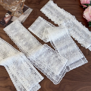 Elegant white lace ribbon scarf for women featuring delicate floral embroidery and patterns