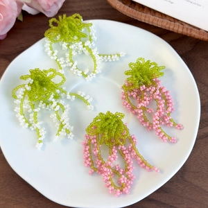 Green resin beaded fruit tassel geometric stud earrings for summer vacation style
