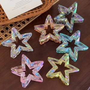 Set of 6 colorful hollow star acrylic hair claws with iridescent finish for women hair styling