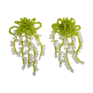 Handmade green and white beaded tassel fruit drop earrings for summer vacation and travel