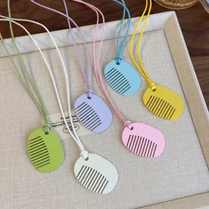 Creative Comb Shape Pendant Necklace Macaron Color Alloy Baking Varnish Sweater Chain Minimalist Jewelry Gift For Women