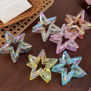 Holographic Iridescent Acrylic Star Hair Claw Clip For Women Laser Star Shape Non-Slip Hair Catch Barrette Styling Accessory