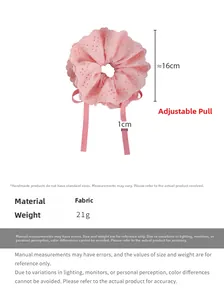 Detail view of pink 4-layer lace scrunchie with 16cm diameter and adjustable drawstring