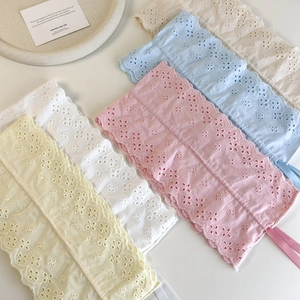 Pastel ruffled lace scrunchies in multiple colors with floral embroidery and drawstrings