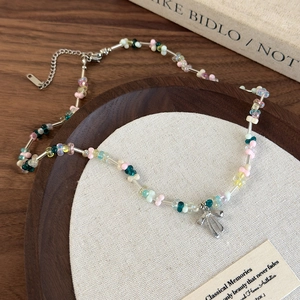 Collier en Perles de Résine Coloré Sweet Cool Pendentif Nœud en Alliage Argent Choker Géométrique Irrégulier Bijoux Pour Femmes
