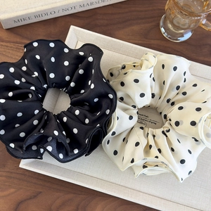 French vintage polka dot scrunchie set in black and white chiffon for elegant hairstyling