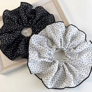 Scrunchies Oversize Stile Francese a Pois Eleganti Elastici per Capelli in Tessuto con Volant Accessori Moda Donna