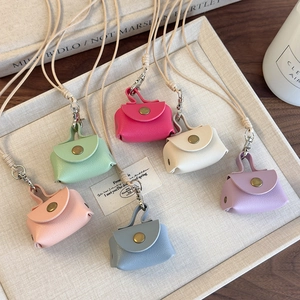 Mini Sac En Cuir PU Pendentif Collier Pour Femmes Couleur Dopamine Minimaliste Fait Main Porte Monnaie Rangement Cordon Bijoux
