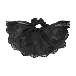 Chouchou élégant en dentelle noire et satin de style français pour coiffure féminine
