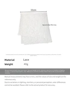 Texture de broderie détaillée sur une écharpe en dentelle blanche 33x140cm pour femme