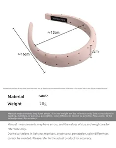 Dimensions détaillées du serre-tête en tissu rose à pois avec rembourrage doux