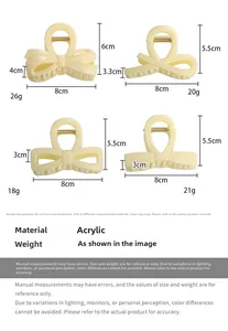 Dimensions détaillées des pinces à cheveux nœud en acrylique jaune crème avec poids