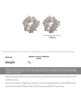 Detail of silver firework flower pearl stud earrings with sparkling cubic zirconia