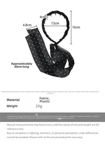 Detailed size specifications for polka dot headband with mesh ribbon and non-slip teeth