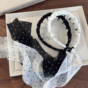 French vintage style polka dot ribbon headband set in black and white fabric