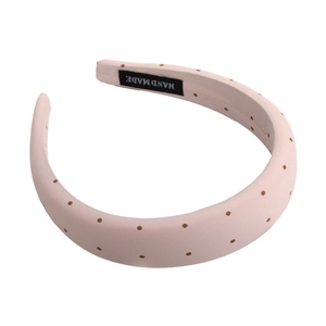 Serre-tête rose à pois en tissu rembourré avec étiquette faite main pour femme