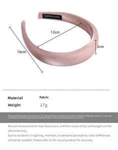 Pink satin headband dimensions 16cm width and 3cm thickness with non-slip texture