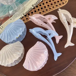 Elegant Acrylic Jelly Color Dolphin Shell Hair Claw Clip Pearlescent Shark Clip Hair Accessories For Women Seaside Vacation