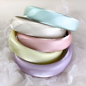 Elegant Satin Padded Headband Women High Top Sponge Hair Band Wide Brim Solid Color Handmade Hair Accessories Party Daily