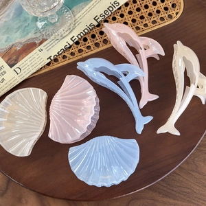 Jelly color dolphin and shell hair claws set in pink, blue and white for beach vacation