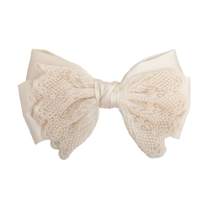 Vue détaillée de la barrette à cheveux élégante en dentelle beige et satin brodé de luxe