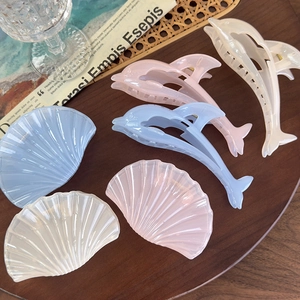 Jelly color dolphin and shell hair claws set with elegant pearlescent finish for vacation