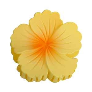 Frosted yellow hibiscus flower hair claw clip with orange gradient for summer beach style