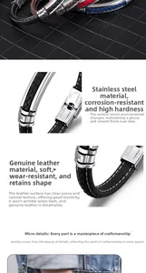 Macro detail of braided leather strap and engraved stainless steel magnetic clasp for men