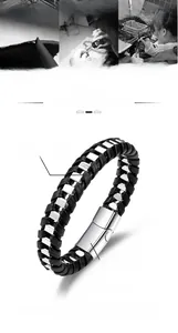 Vue détaillée du bracelet cuir homme avec dimensions et détails du fermoir acier