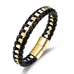 Bracelet pour Homme Style Punk Rétro en Acier Inoxydable Bijoux Tressés Industriels Géométriques Avec Fermoir Magnétique
