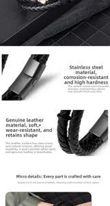Détail d'un bracelet en cuir véritable tressé noir avec fermoir magnétique en acier inoxydable
